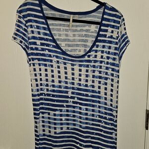 Calvin Klein Jeans Blue and White Striped Scoop Neck Tee